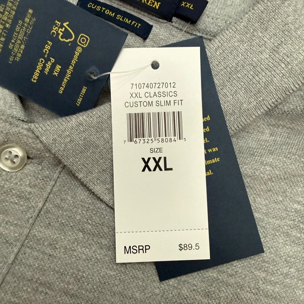 Polo Ralph Lauren Polo Shirt Mens XXL Grey Custom Slim Fit Embroidered Polo Bear